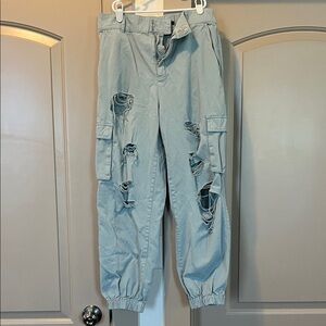 Forever 21 Sage Green Ripped Cargo Casual Pants